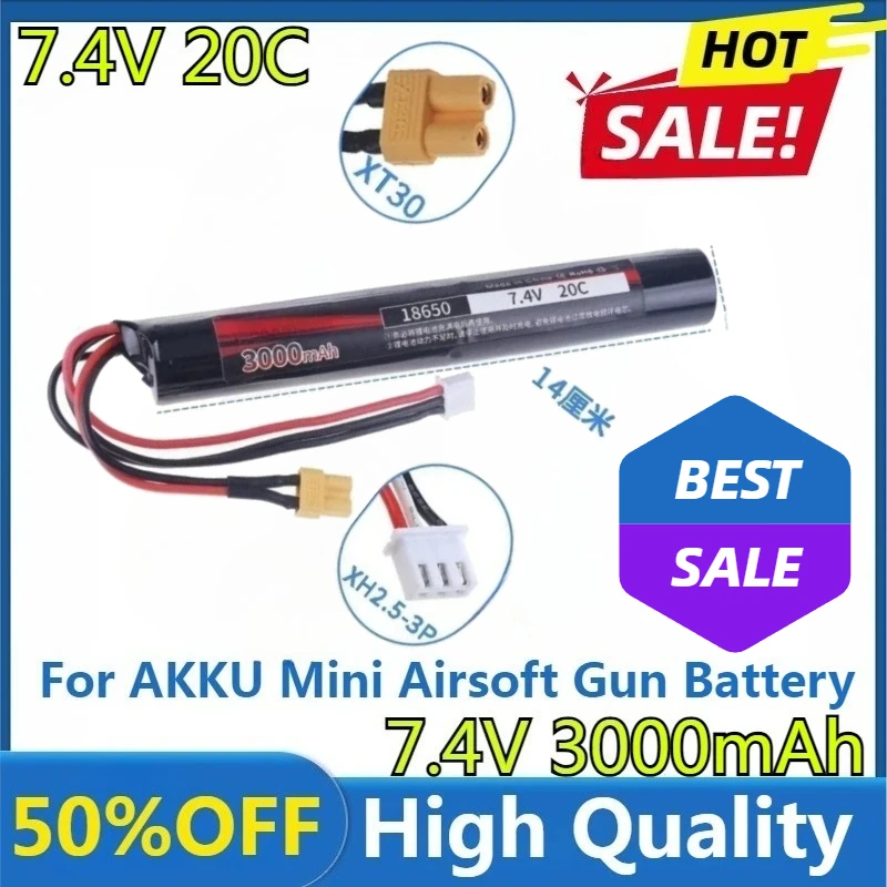 

For AKKU Mini Airsoft Gun Battery RC Model 20C Accessories New High Quality 7.4V 3000mAh 18650 High Capacity Lipo Battery