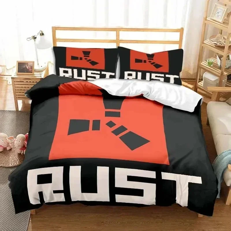 Luxury New 3D Print Rust Game Logo Printed Bedding Set Duvet Cover Bed Set Quilt Cover Pillowcase Queen Boys Adult Bedding Set