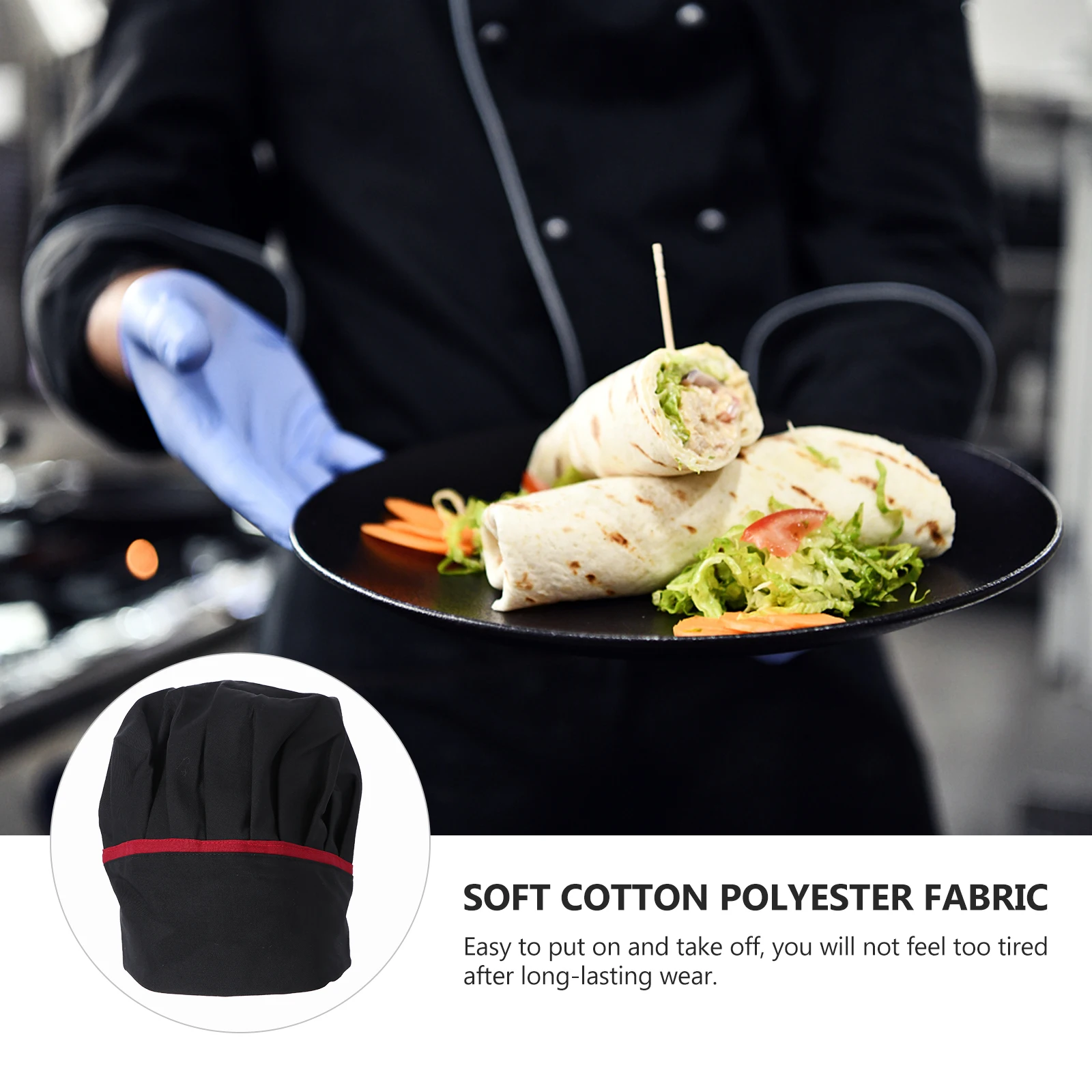 

1pc Chef Hat For Restaurant Kitchen Cotton Polyester Durable Comfortable Classic Work Hat Waiter Cooking Uniform Headwear