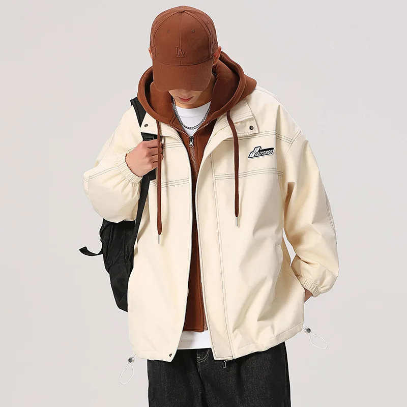 

Men's Spring 2023 Trendy Brand Hooded Jackets Street Style Fashion Vintage Tooling Coat Couple Harajuku Casual Men's Windbreaker