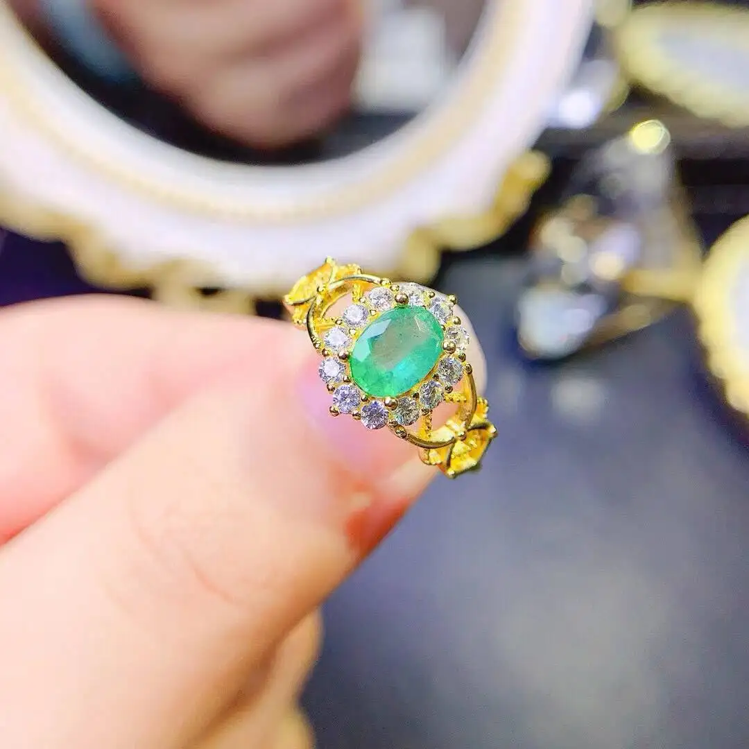 KJJEAXCMY New Jewelry Natural Women's Emerald Ring 925 silver inlay Colorful and splendid Crystal pure fire flash explosion