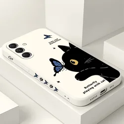 Cat Butterfly Phone Case For Samsung Galaxy S25 S24 S23 S22 S21 S20 S10  Ultra Plus FE Note 20 Ultra 10 Plus Cover
