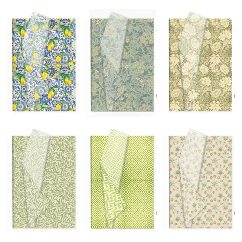 Vintage Botanical Flower Print Tissue Paper Assorted Styles Set of 6 50 Sheets per Style Gift Bouquet Wrapping Paper for Wedding