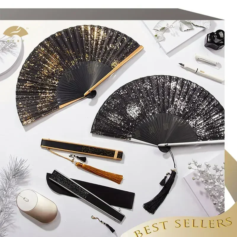 Sprinkle gold fan folding fan Chinese style ladies summer portable folding antique Japanese style custom silk fashion gift fan