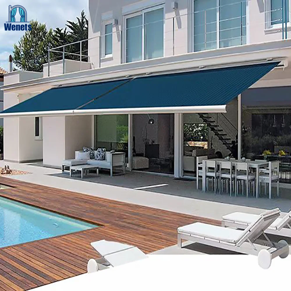 Electric Retractable Awning Motorized Full Cassette Awning Outdoor Sunshade with Rgb Light for Patio