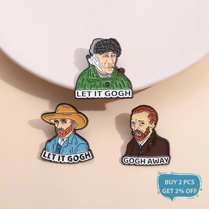 Let it Gogh Enamel Pins Funny Artistic Gogh Away Van Gogh Brooches Lapel Backpack Badge Jewelry Gifts For Friends