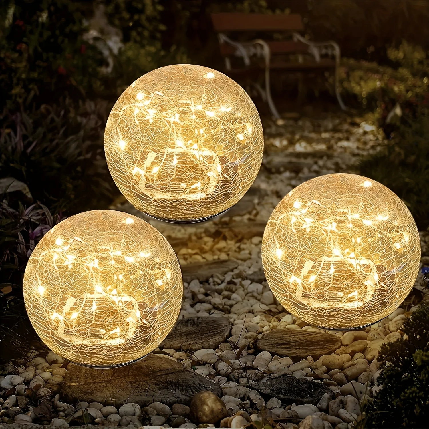 1pc Outdoor Solar Deck Light, Glass Crackle Ball Light, Waterproof, LED Warm White Light, Solar Garden Light Decorative Yard