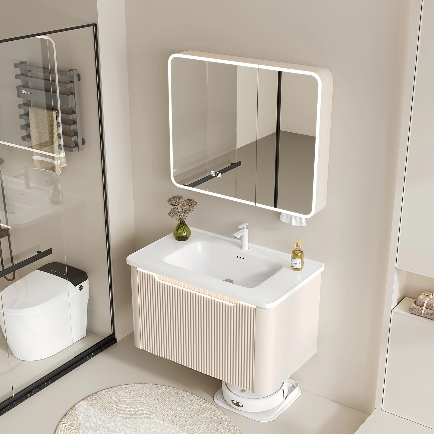 

Thickened honeycomb aluminum bathroom cabinet integrated basin ceramic washbasin toilet wash basin cabinet combination wash sink