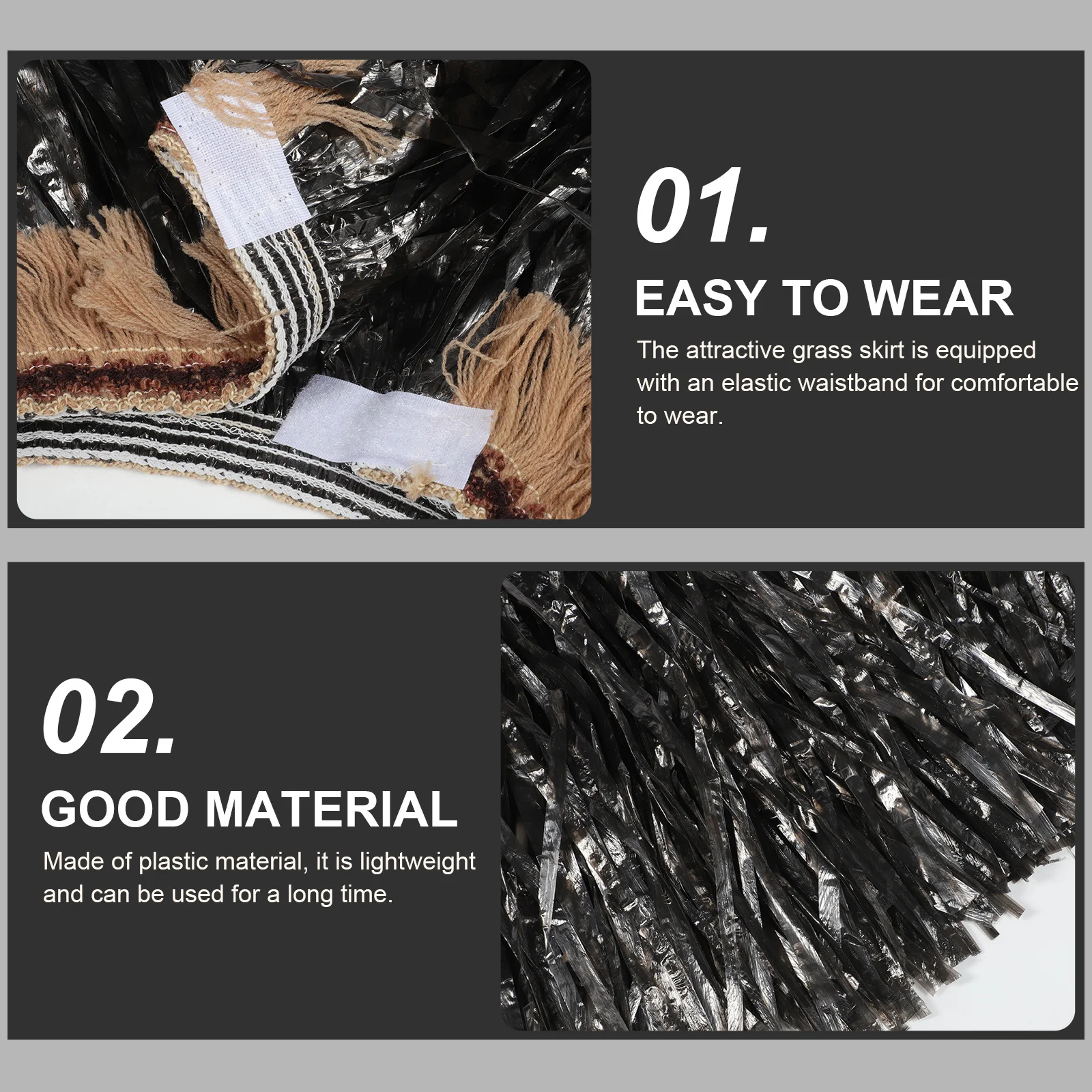 

5Pcs Hawaiian Skirts for Women Tropical Dancer Set Artificial Plastic Grass Skirt with Fringe Elastic Bands Party Accessory