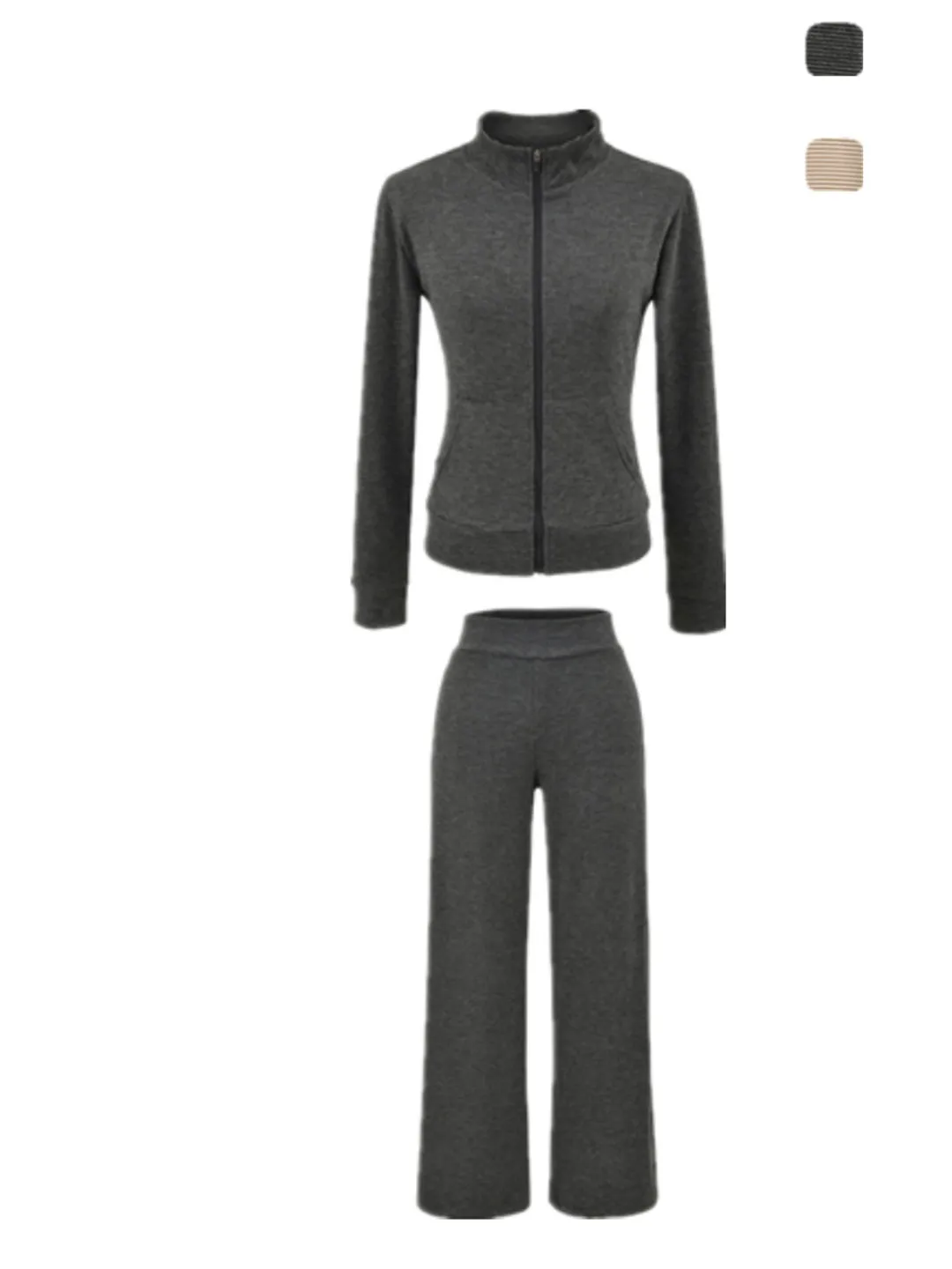 

Повседневный тонкий комплект в полоску в стиле ретро, открытый кардиган на молнии с воротником-молнией, утягивающая длинная верхняя одежда све, широкие брюки с высокой талией