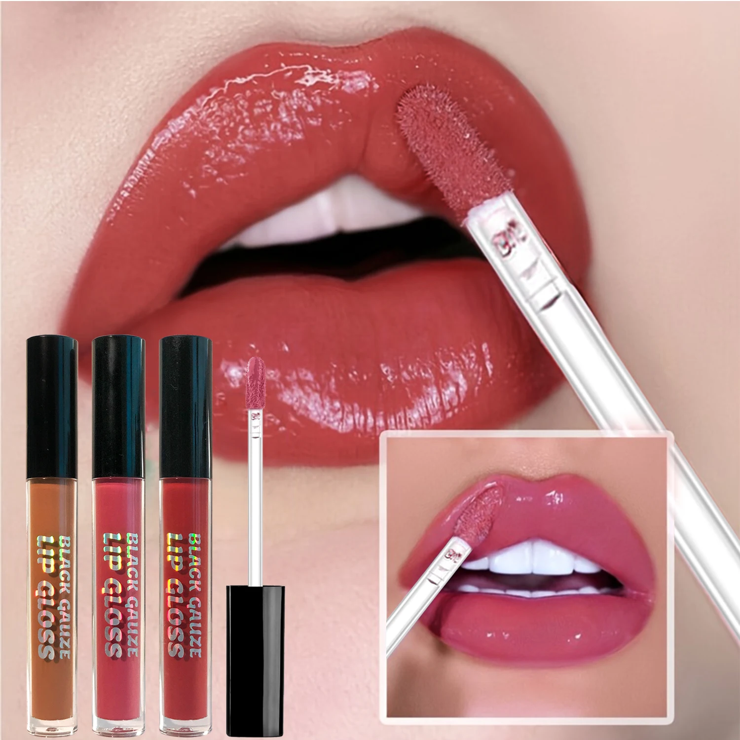3 Pcs Glossy Lip Gloss Set - Berry & Red & Nude, long-lasting, moisturizing liquid, Glimmer, Valentine's Day & Mother's Day gift