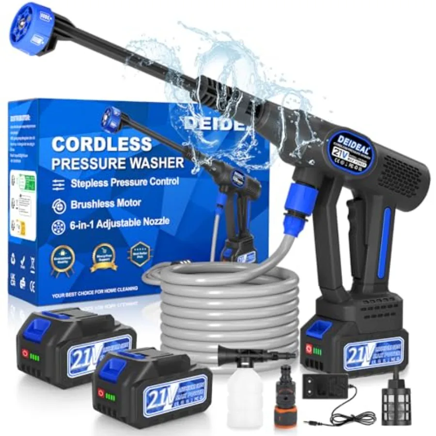 

Беспроводная мойка высокого давления 1280 PSI, портативная, с регулируемым давлением и управлением курковым переключателем, 2 насадки