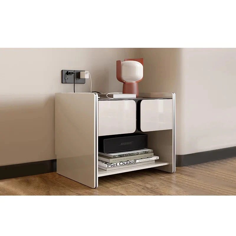 Italian minimalist solid wood tle Bedroom square high-end light paint bedside