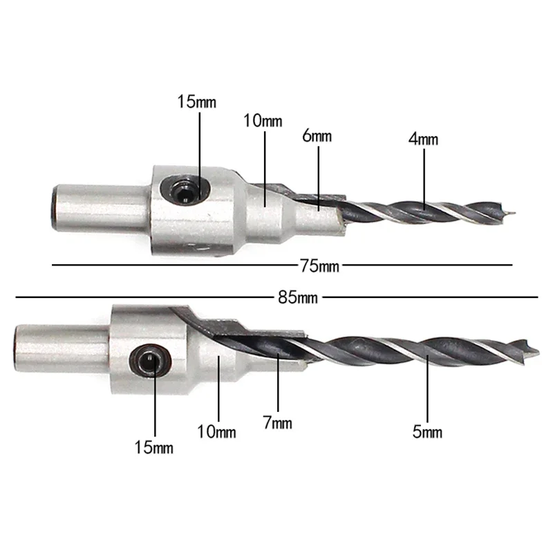 Imagem -06 - Countersink Drilling Bits Grupo Pilot Alargador Parafuso de Madeira Janela Dobradiça Buraco Saw Chanfro Passos mm mm mm mm mm Shank Pcs