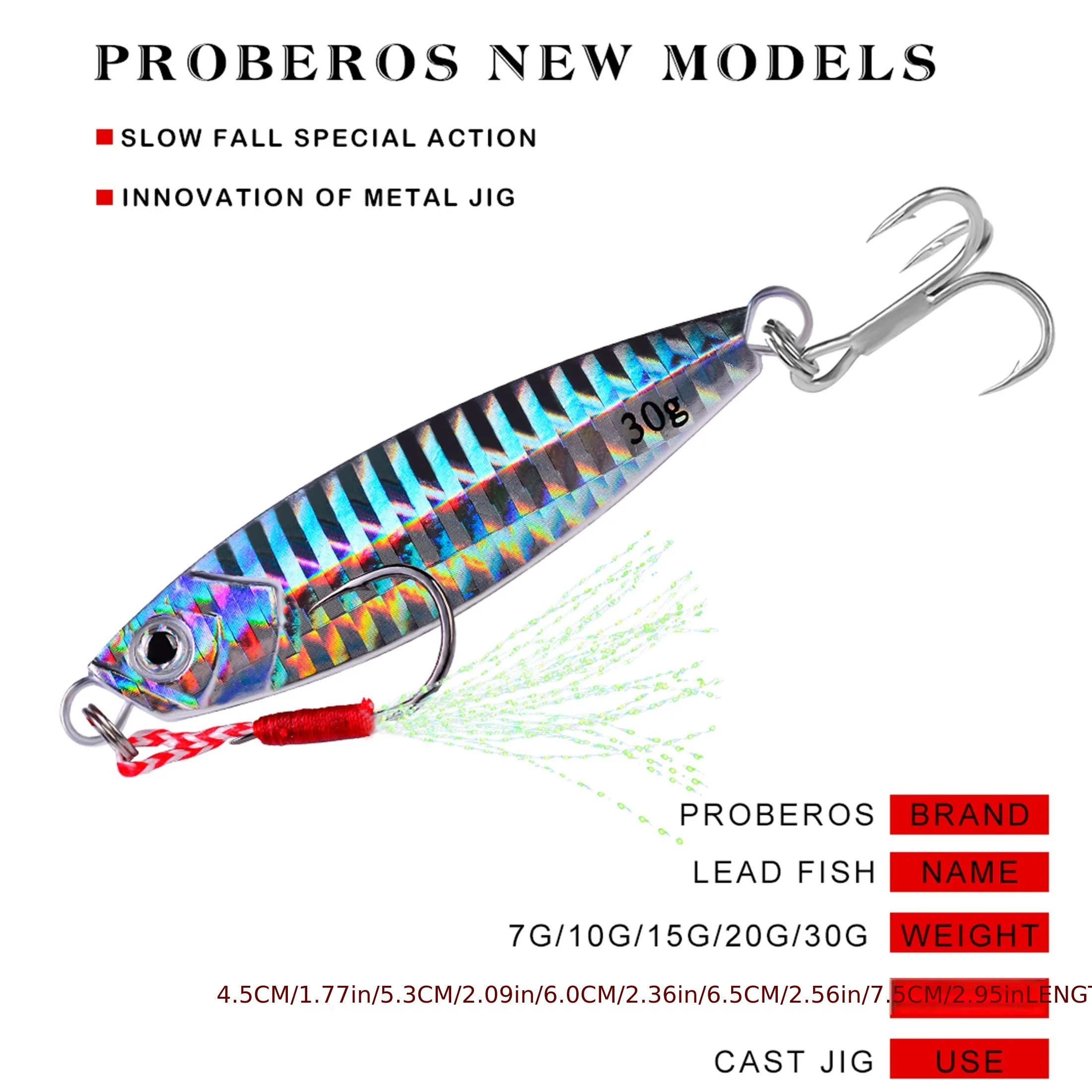 PROBEROS 5 Stück Jigging-Köder Metall-Casting-Jig 7g/10g/15g/20g/30g Simulierter Metall-Slow-Shaking-Jig-Köder Kunstköder – Detail 6