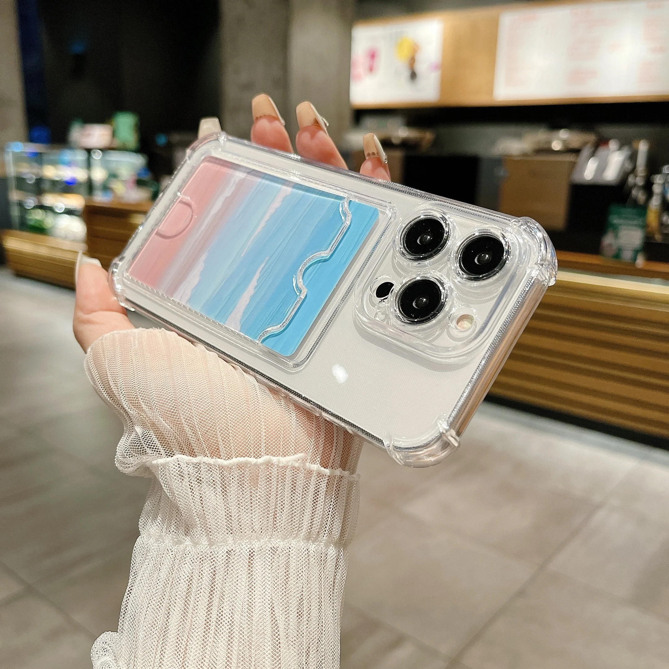 Transparente Kartensteckplatz-Taschenhülle für iPhone 17 Air 16 15 14 13 12 11 Pro Max Mini X XR 7 8 Plus Klare Brieftasche stoßfeste Softcover – Detail 5