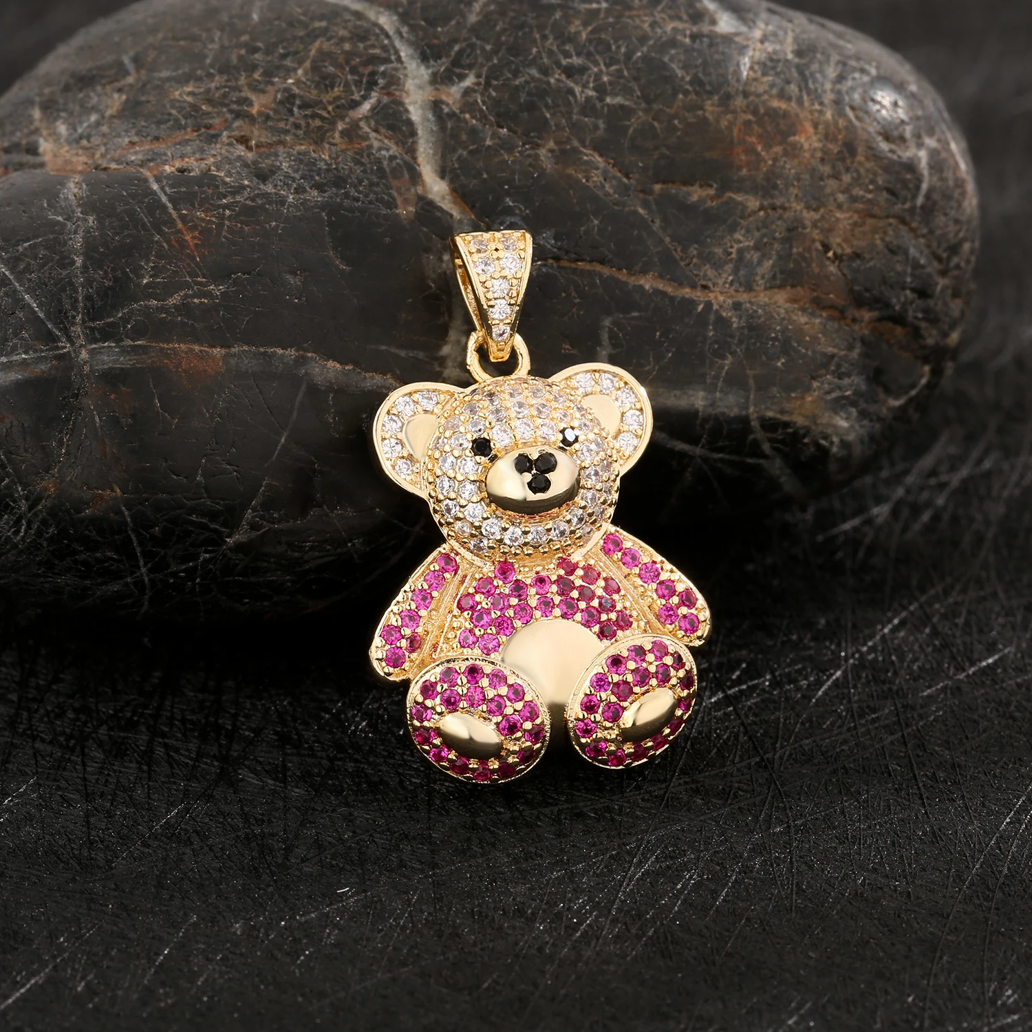 Teddy Bear Necklace Copper Alloy Cute Animal Jewelry Delicate Cubic Zirconia Pendant Gift for Her Christmas Stocking Stuffer