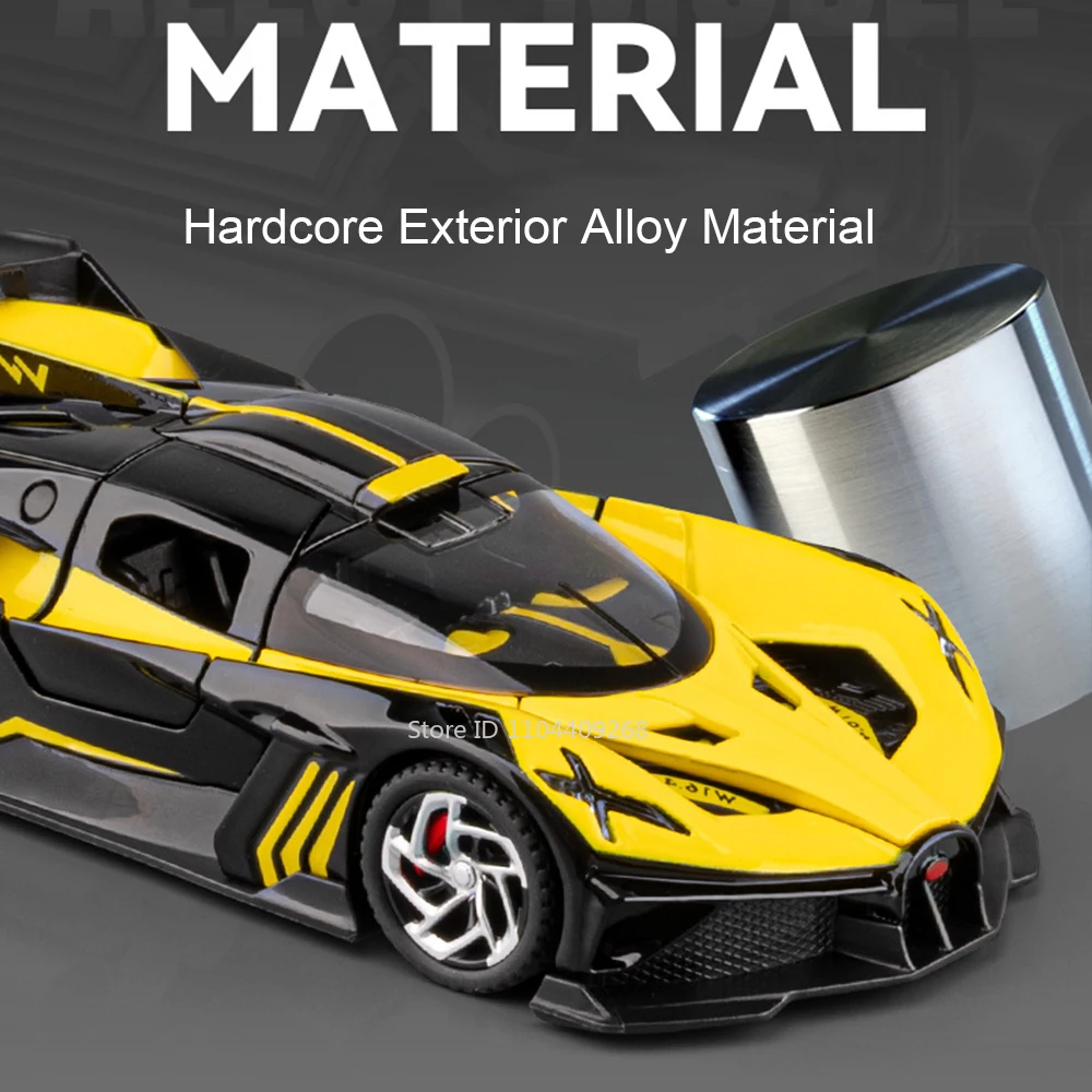 Modelo de coche de aleación Bolide Chiron 1:32, puertas de juguete, sonido abierto, luz, vehículos de carreras, modelos extraíbles, regalos, adornos para niños