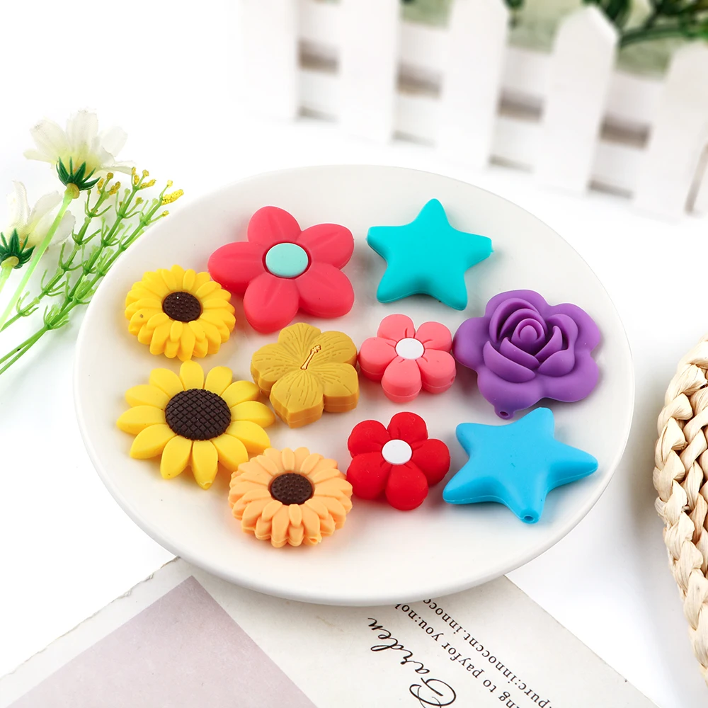 Kovict Flower Silicone Beads Mini Chrysanthemum Beads Mix For Jewelry Making Handwork DIY Necklace Bracelet Keychain Accessories