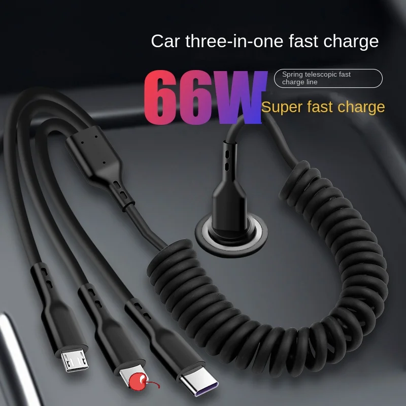 Spring Retractable 3 In 1 Fast Charging Cord For iPhone Huawei Micro USB Type C Charger Cable Multi USB Port Multiple USB Chargi