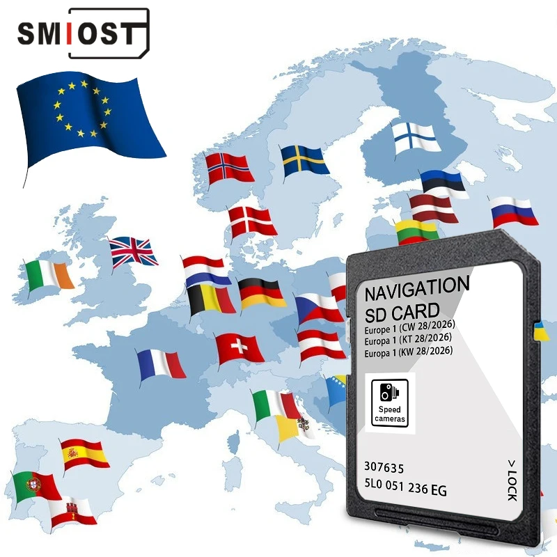 SMIOST 32GB Update UK Europe Map GPS Discover Media MIB2 SD Memory Card for Skoda Octavia Superb Yeti Kodiaq Karoq Car