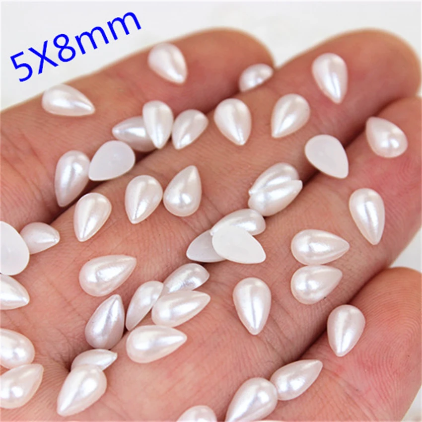 Cong Shao 500pcs 6*10/ 8*13/ 10*14mm Ivory Colour ​Drop Pearl Flatback Rhinestone Beads Water Imitation Scrapbooking CS212