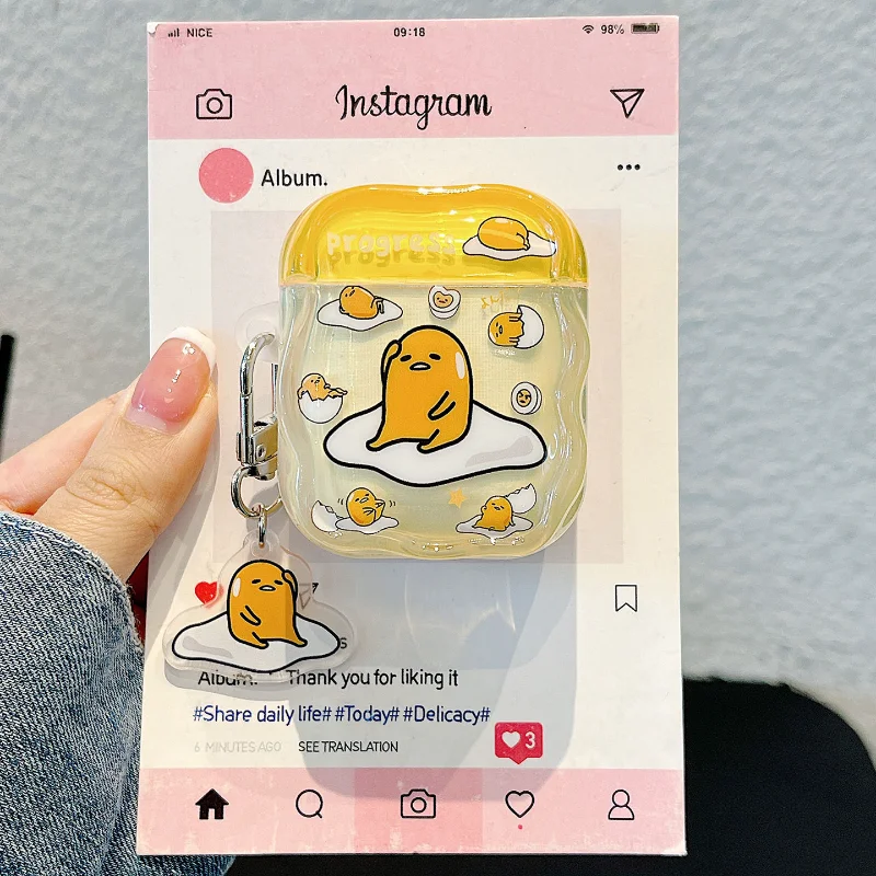 Gudetama حقيبة سماعة الاذن ل Airpods 1/2 3 4 Pro الكرتون بولي TPU سماعة رأس مزودة بتقنية البلوتوث للصدمات واقية قذيفة مع قلادة الهدايا