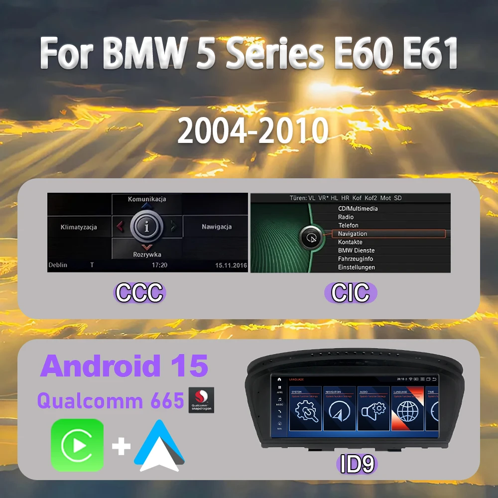 Image of Für BMW 3/5er Serie E60 E61 E62 E90 E91 E92 2004-2010 CCC/CIC Autoradio Multimedia-Player GPS-Navigation 8G+64G Kabelloses Carplay Android 15 Auto-Stereoanlage 8,8" Bildschirm