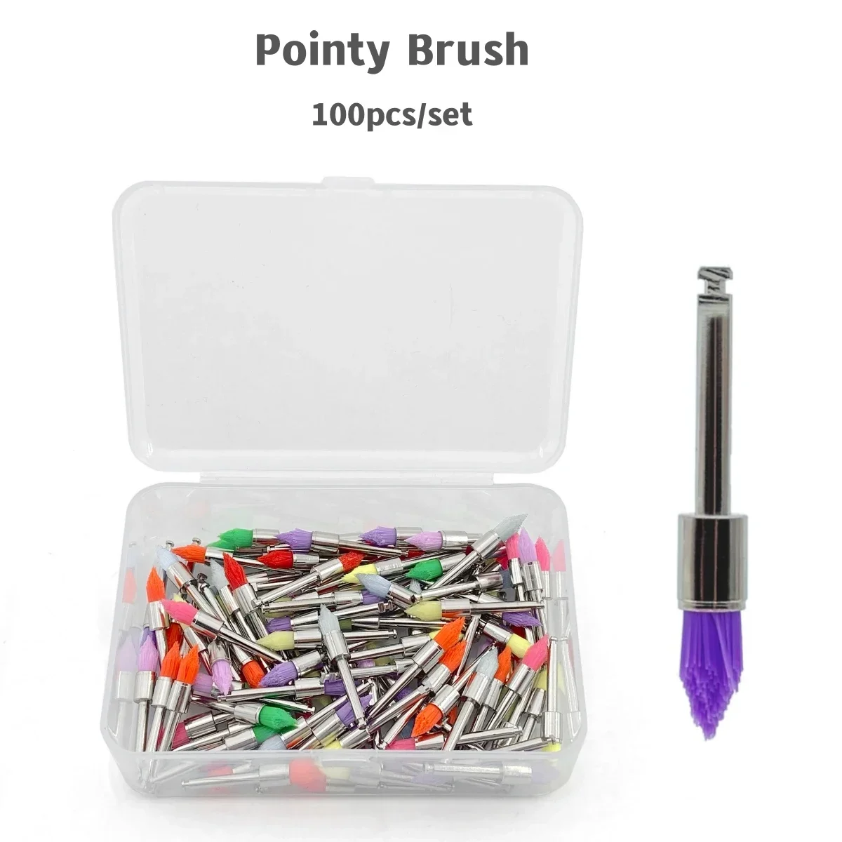 100pcs/box Disposable Nylon Polishing Brush Dental Polisher Brush Head Mixed color Cup brush Flat brush pointy brush