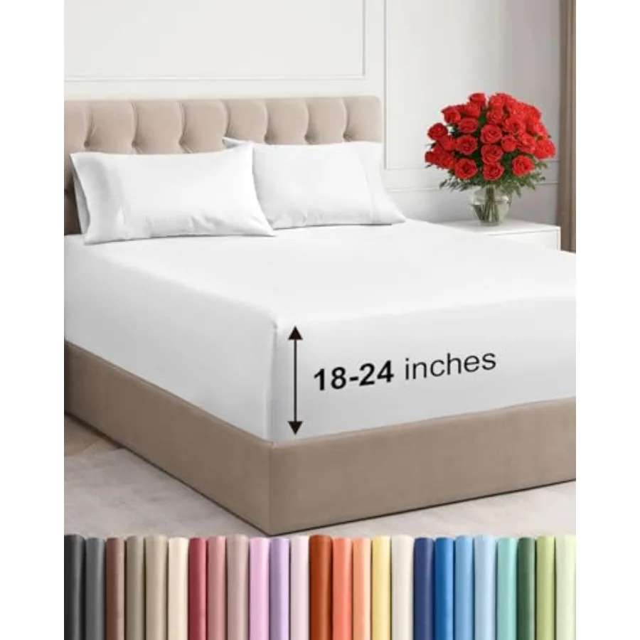 

Комплект постельного белья Extra Deep Sheet Set из 4 предметов: дышащие и охлаждающие простыни, легко подходят для матрасов различной толщины, ультрамягкие, не мнутся и не выцветают, с технологией E.