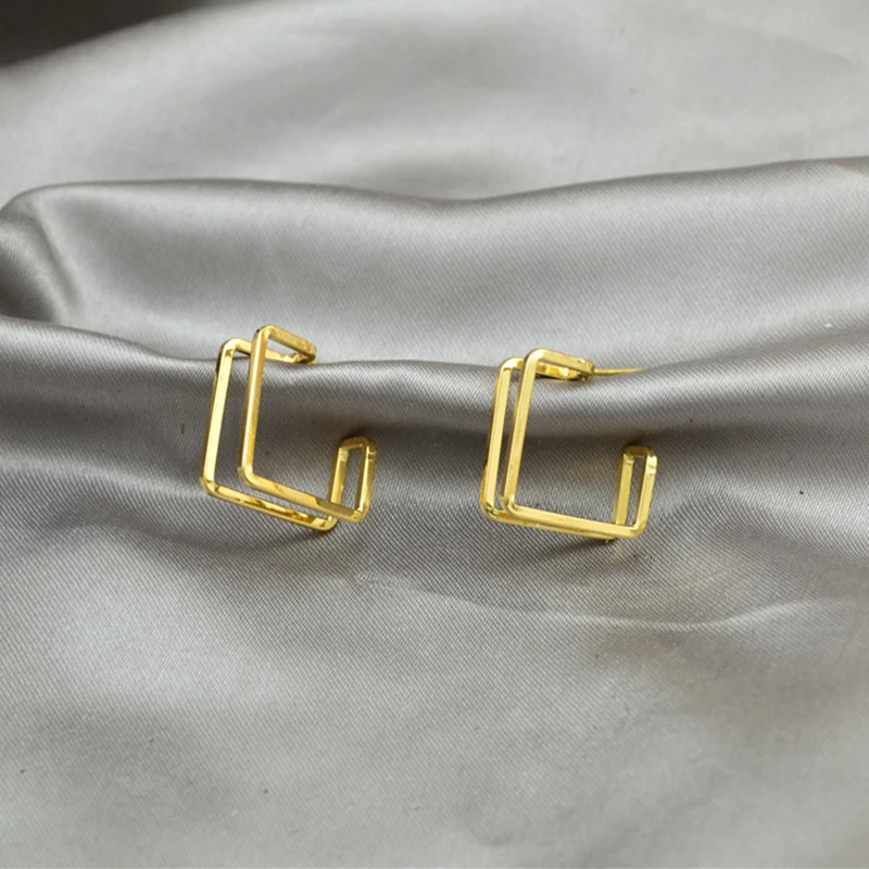 Hoop Earrings for Women Small Circle Gold Plating Square New Ear Studs Cute Trend Fashion Jewelry Wholesale Girl Ladies Earrings