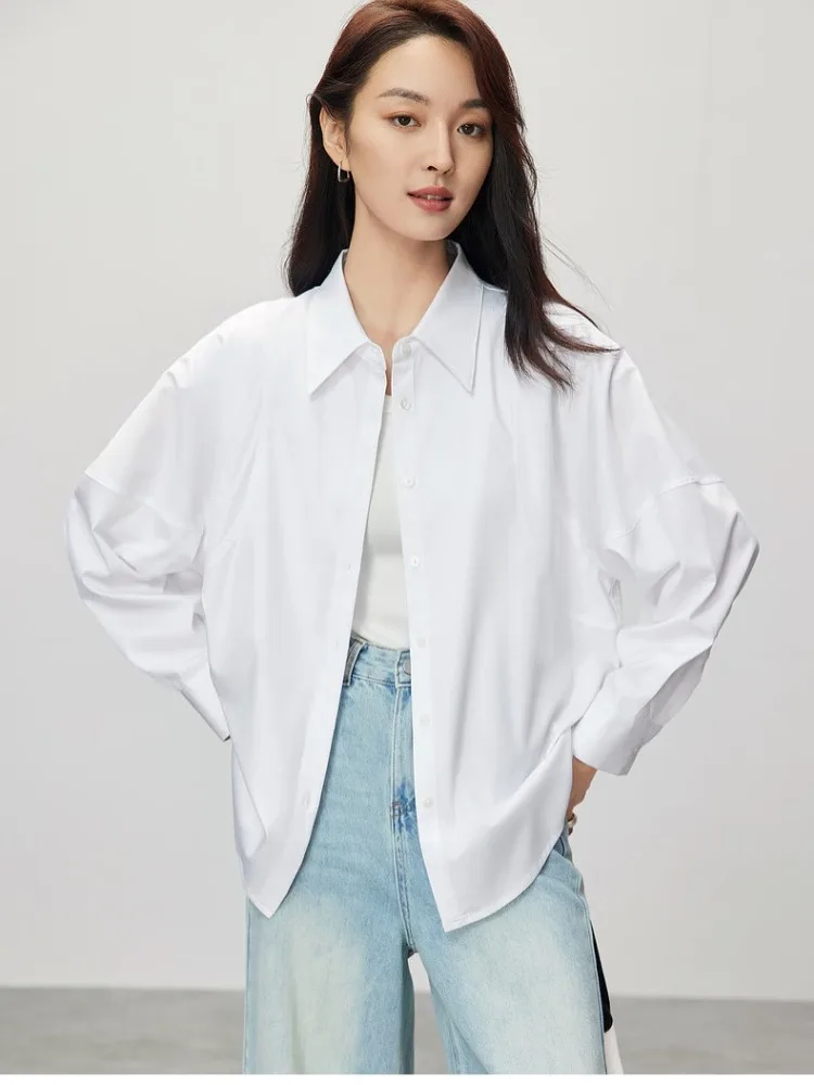 

SENTUBILA Woman Batwing Sleeve White Shirts 2025 Autumn Fashion Long Sleeve Casual Shirts Basics Tops Women's Clothing151C80074X