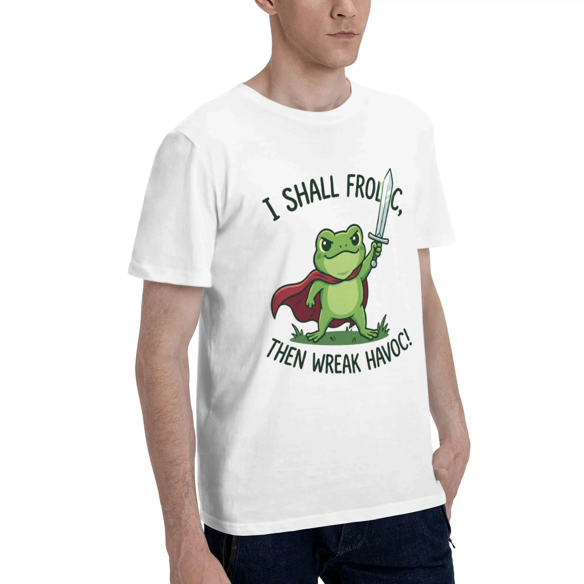 Wreak Havoc Super Frog Sword Cape Cartoon Print Men's T Shirt  Funny Tee Shirt Short Sleeve Crew Neck 100% Cotton Party Clothes
