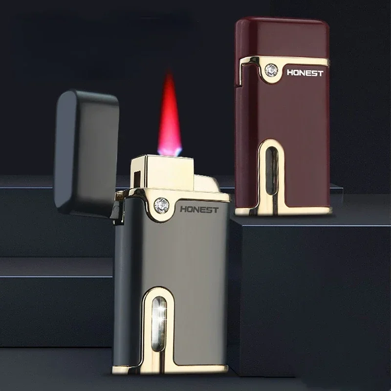 Baicheng-Windproof Visual Butane Gas Metal Lighter, Classic Cool Lighted Red Flame, Men's Gift, Cigarette Accessories, New