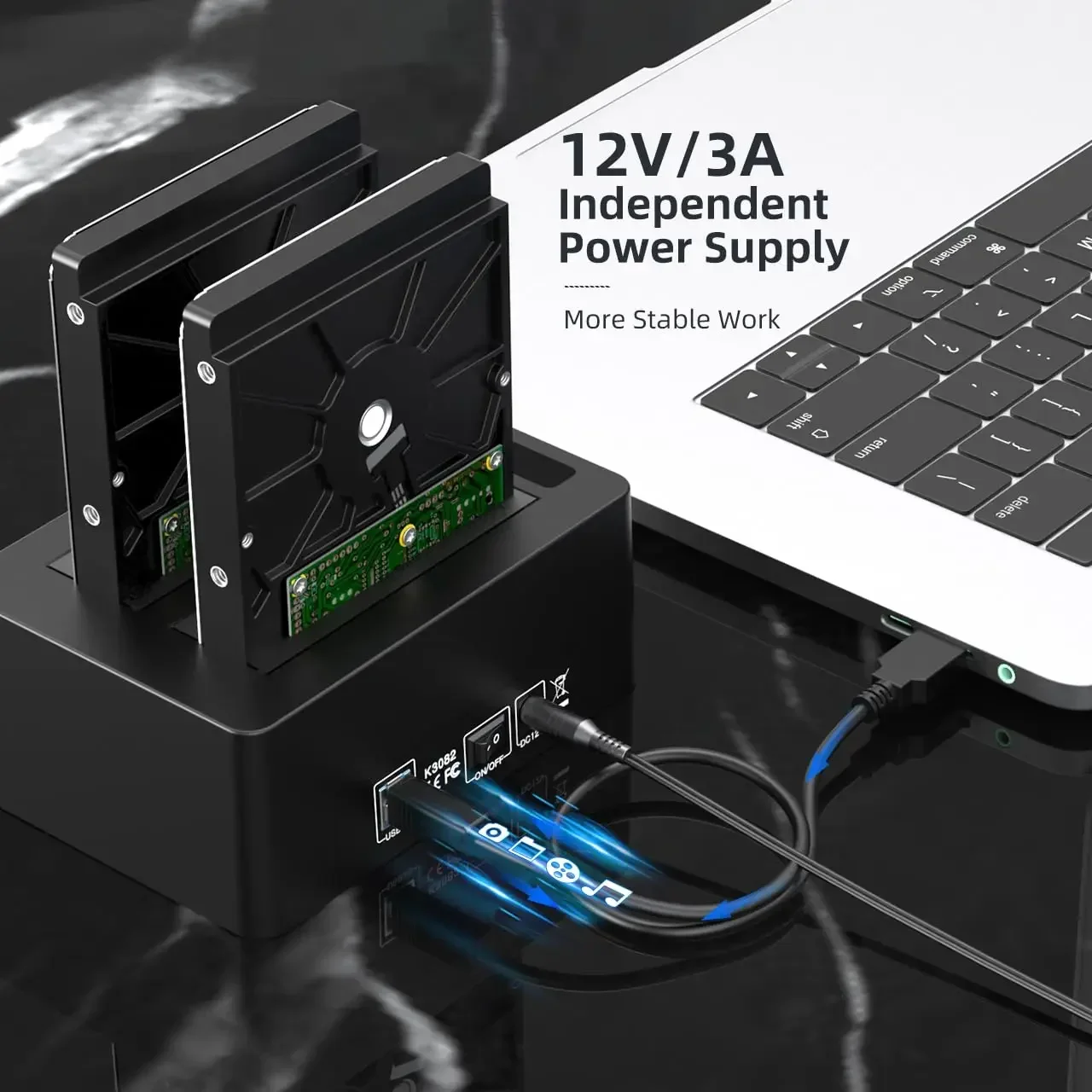 MAIWO Dual Bay 2.5 3.5 Inch SATA HDD SSD with Offline Clone for 3X USB3.0 Hub Extension 48TB Capacity Hard Drive Docking Station