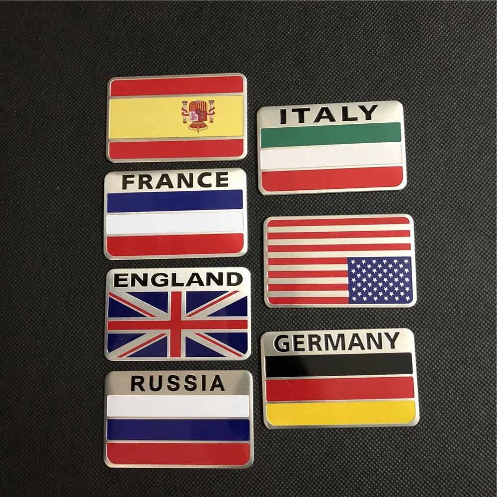 Emaicoca 3D Aluminum USA Russia France Germany Italy UK Spain National Flag Square Car Sticker Car Styling Accessories