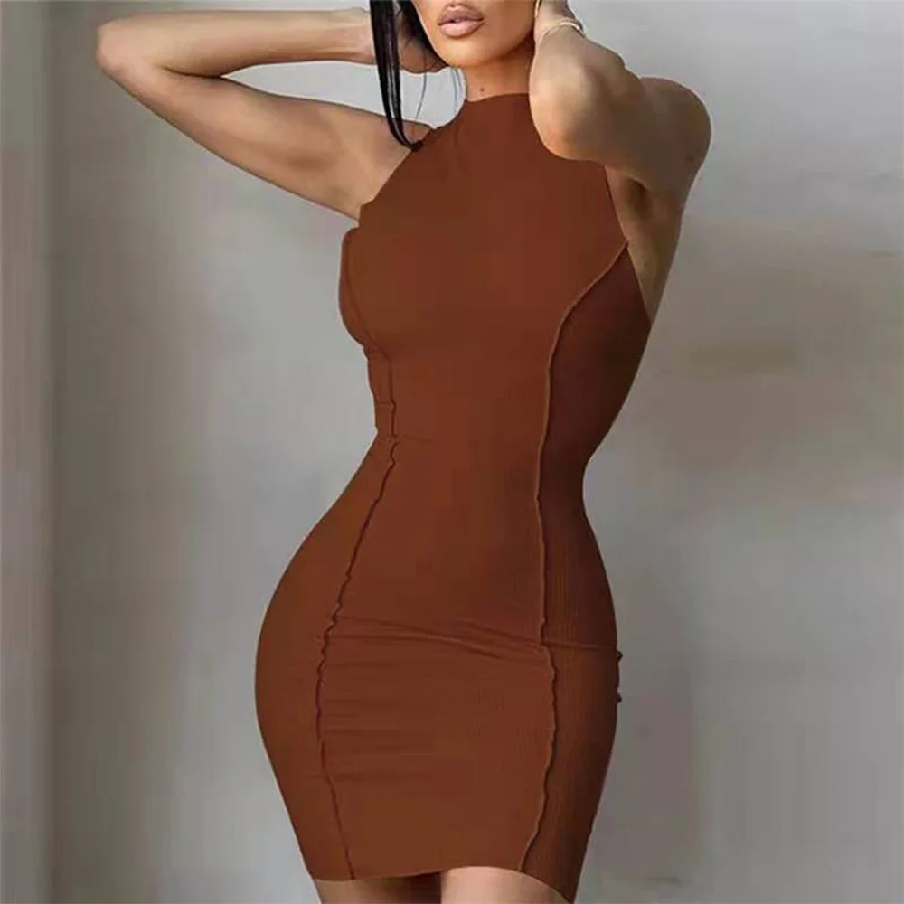 Hochwertige ärmellose Minikleider mit O-Ausschnitt, Polyester, sexy Damen, 1-teiliges Minikleid, atmungsaktiv, für alle Jahreszeiten, Cocktail