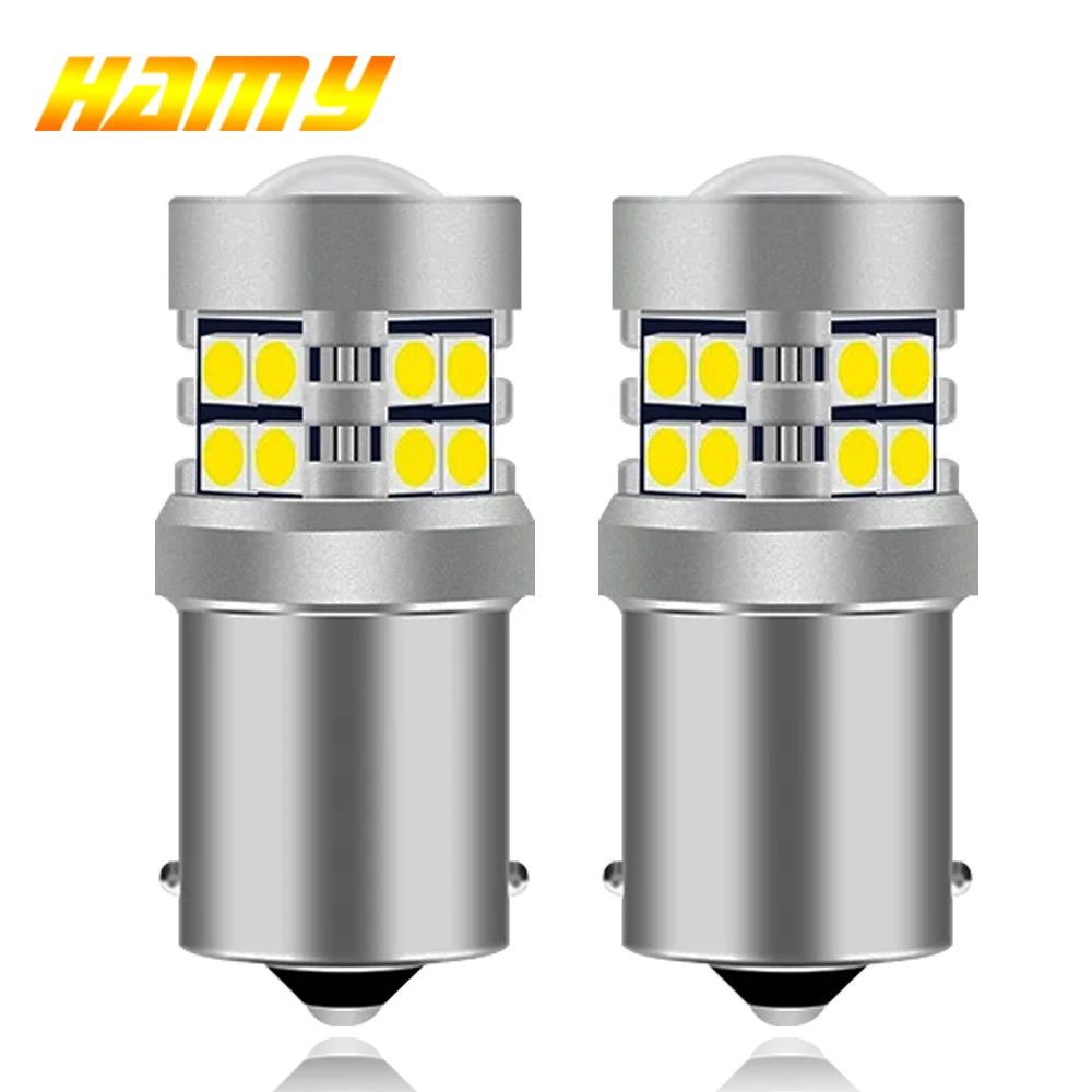 2 PCS 1156 BA15S 1157 BAY15D LED Turn Signal Lights Car Tail Parking Brake Reverser Lights 12V 24V 3030-24SMD Chips White 6500K