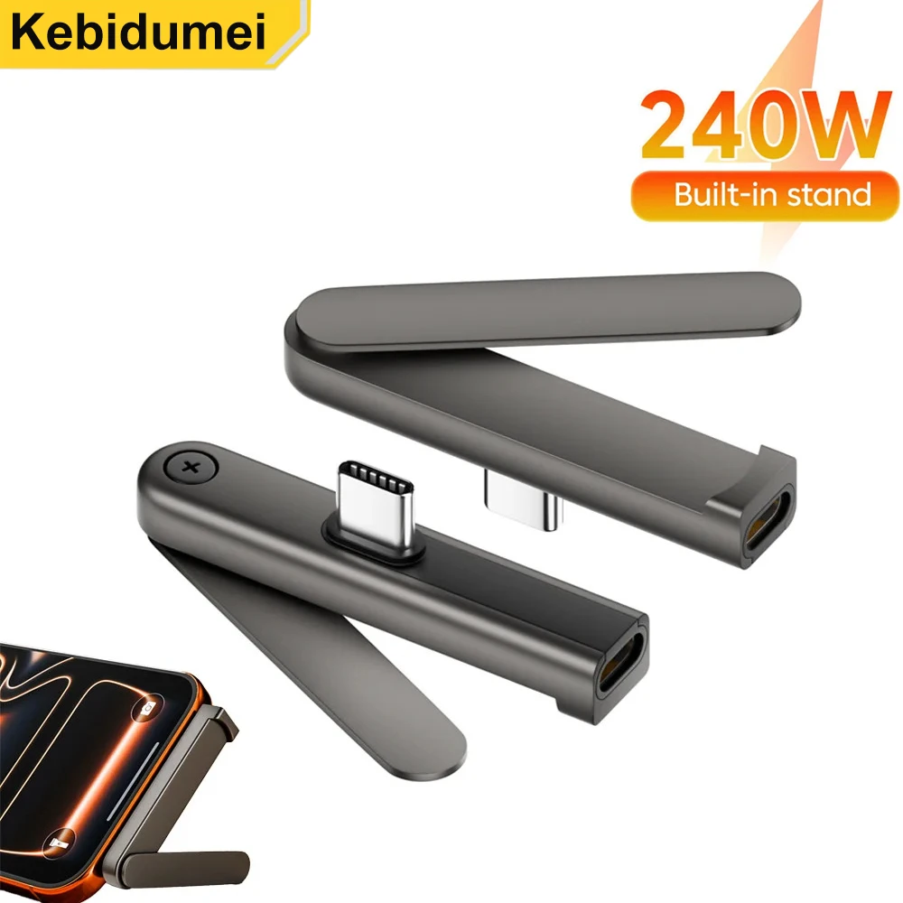 KEBIDUMEI USB-C Phone Charging Bracket Adapter 240W Fast Charging OTG USB-C Male to USB-C Female Converter With foldable Holder