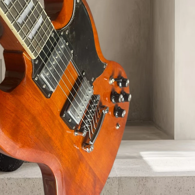 Clear Amber Wood SG0S Shape Electric Guitar Two High Output HH Pickups Ebony Neck For Band Stage Performance Free Delivery