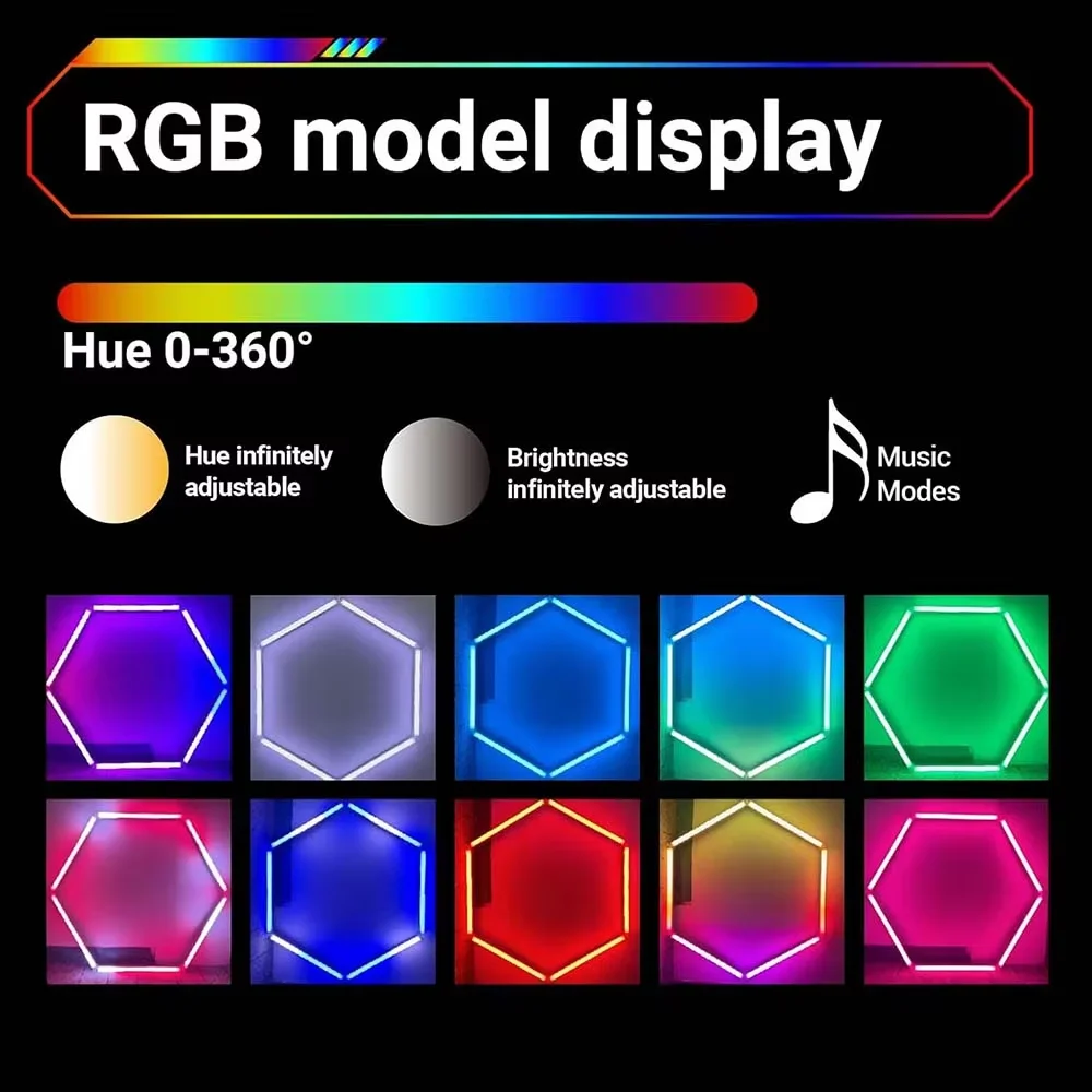 Christmas home LED lights with multi color honeycomb hexagonal RGB lights, equipped with a mobile app and remote control
