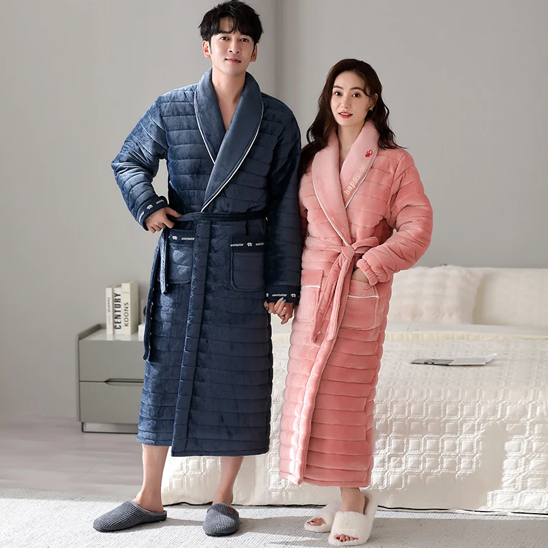 أفخم مبطن Bathrobe Couples ، سميكة Bathrobe ، معطف بأكمام طويلة ، ملابس المنزل ، 3XL ، الشتاء