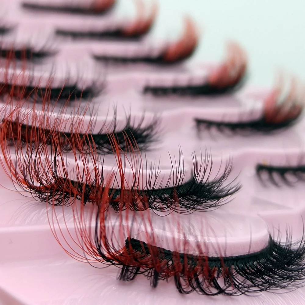 7-Pair Western-Style Fox-Eye Colorful False Eyelashes with Extended Wingtips, Perfect for Daily Makeup and Stage Performances