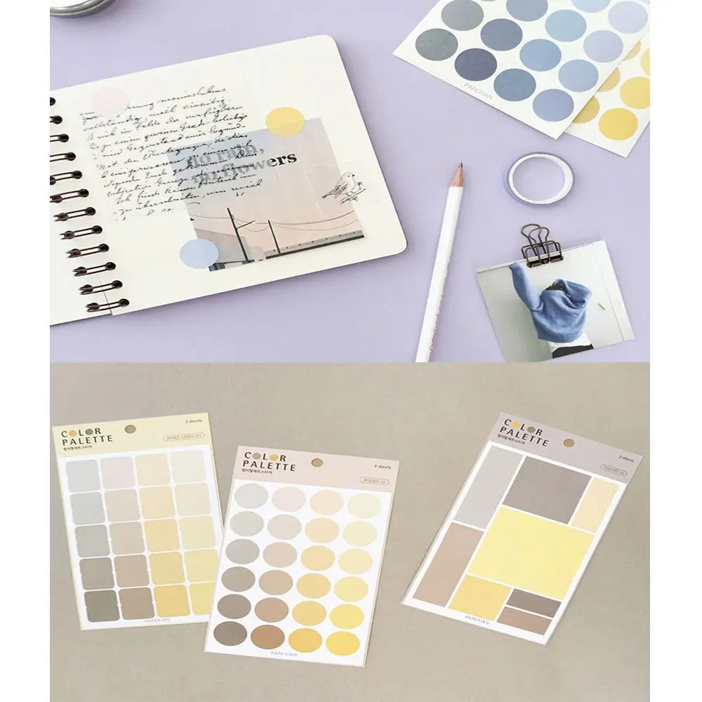 4 Sheets/Set Geometric Solid Color Multifunctional Adhesive Sticker Scrapbooking Basic Label Paper Sticker