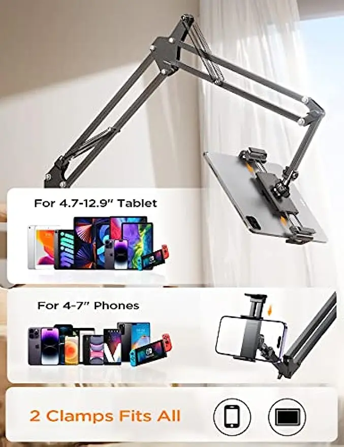 iPad Holder Mount for Desk [Ultra Durable]2 Clamps Phone Tablet Holder for iPhone Flexible Tablet Mount Cell Phone Stand