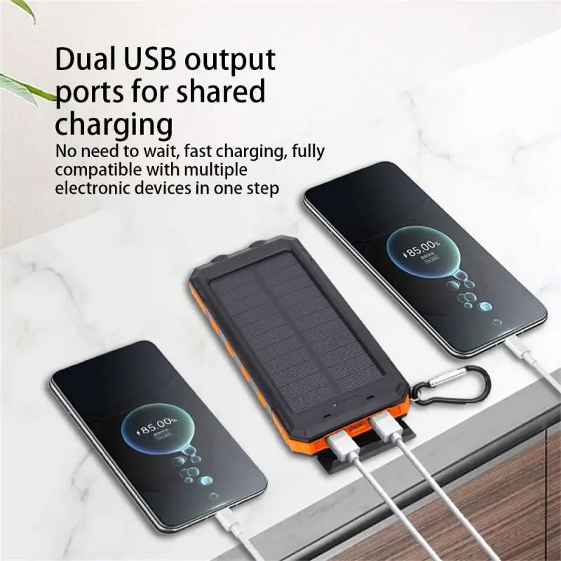 High Capacity 20000mAh Real Mark Solar Power Bank With Wireless Charging And Dual Light Outdoor Portable Charger