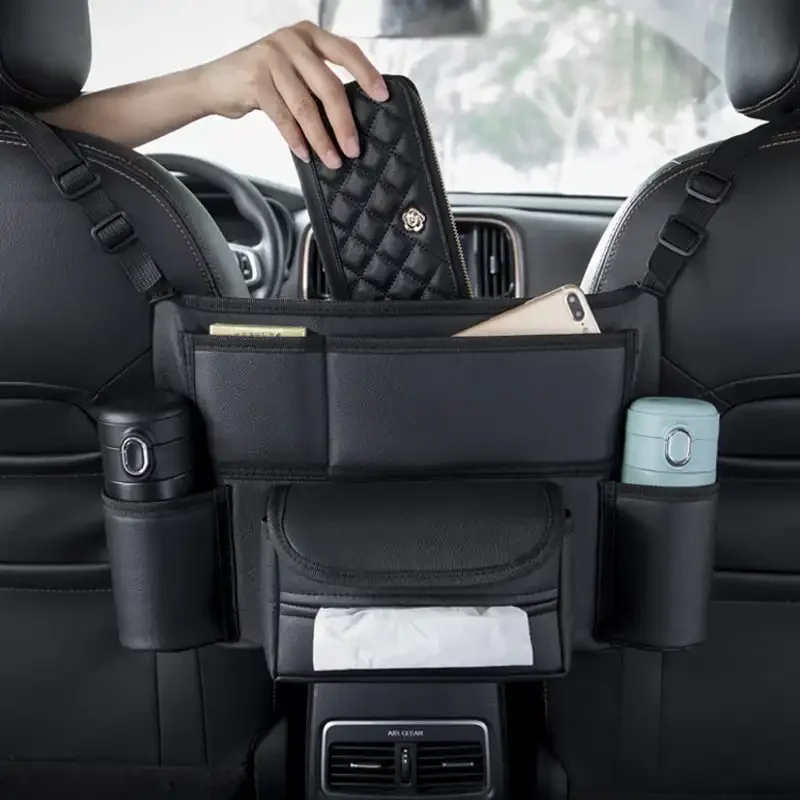 Car Storage Pocket Car Seat Middle Hook Leather Organiser Car Hanging Bag Multifunctional Handbag Holder