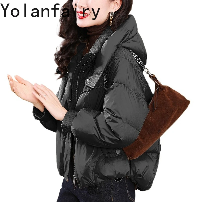 YOLANFAIRY 90% White Duck Down Coats for Woman Winter 2025 Hood High-end Short Puffer Jacket Women' s Clothes Chaqueta De Mujer