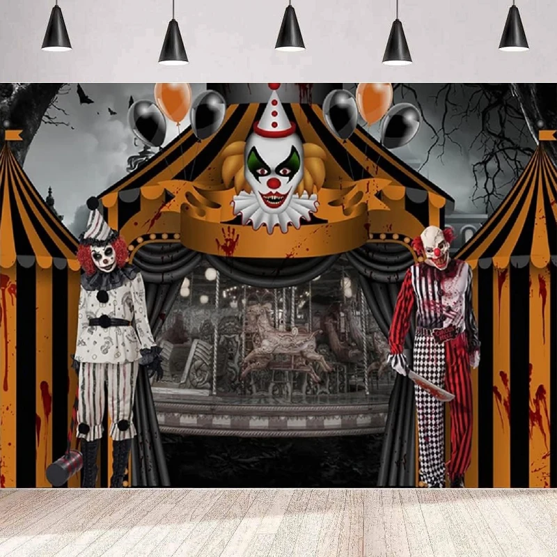 

Halloween Circus Photography Backdrop Ceepy Carnival Giant Evil Crown Hallowmas Background Party Backdrop Wall Banner Poster