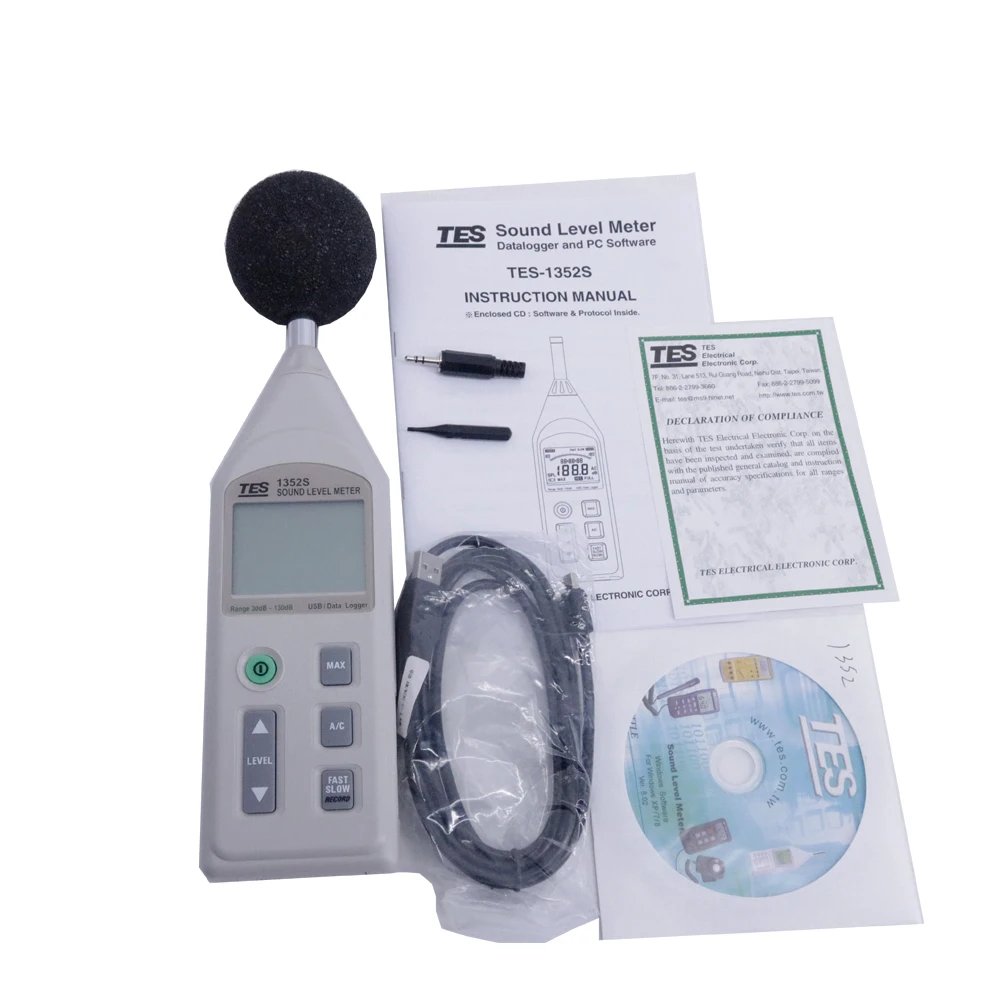 TES-1352S Digital Sound Level Meter Db Tester 30dB To 130dB USB Connecting